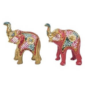 VTG Ornate Jeweled Beaded Mirrored Elephant Figurines India